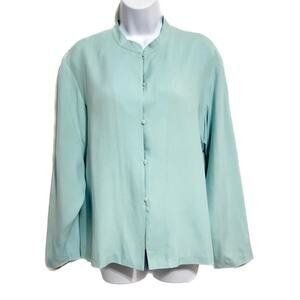 Bridgetown Collection 100% Silk Blue Blouse Cardigan knot buttons Size M Medium